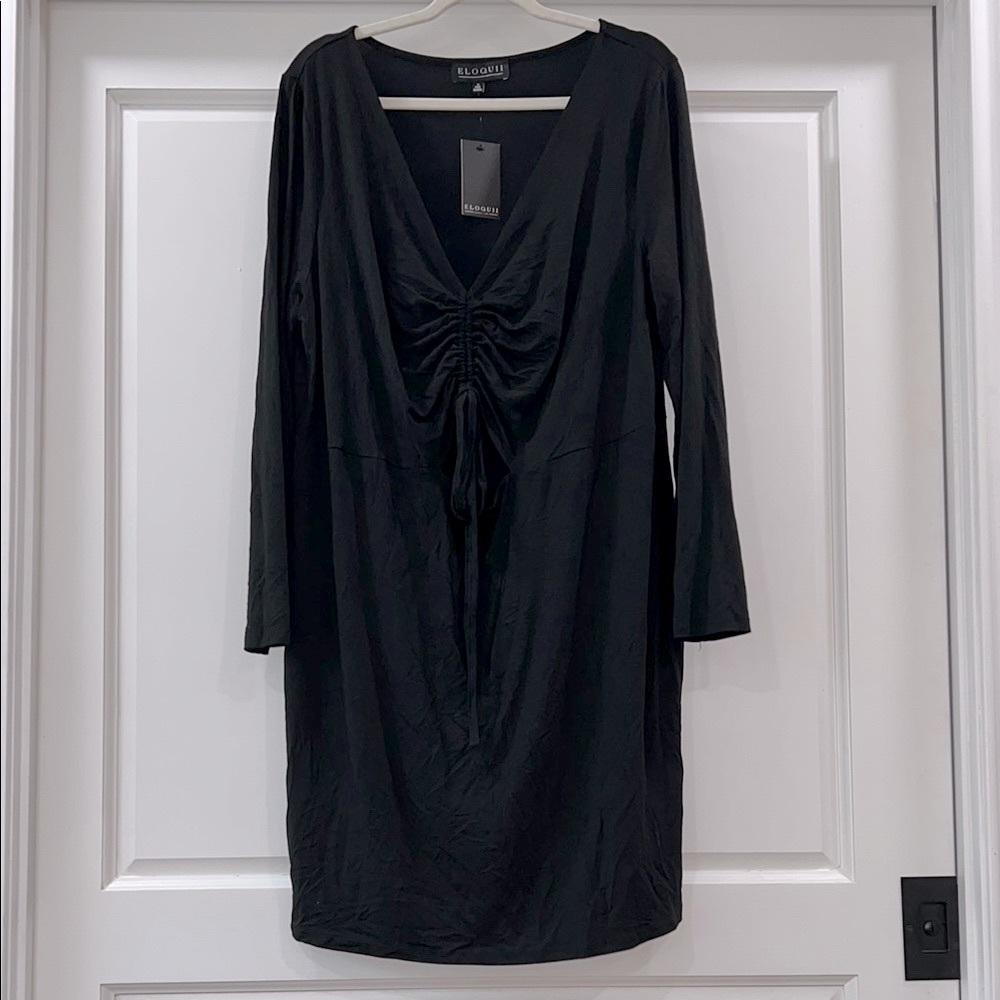 NEW Eloquii Black Ruched Long Sleeve Sheath Dress